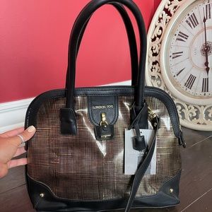 London Fog Black and Gold Handbag